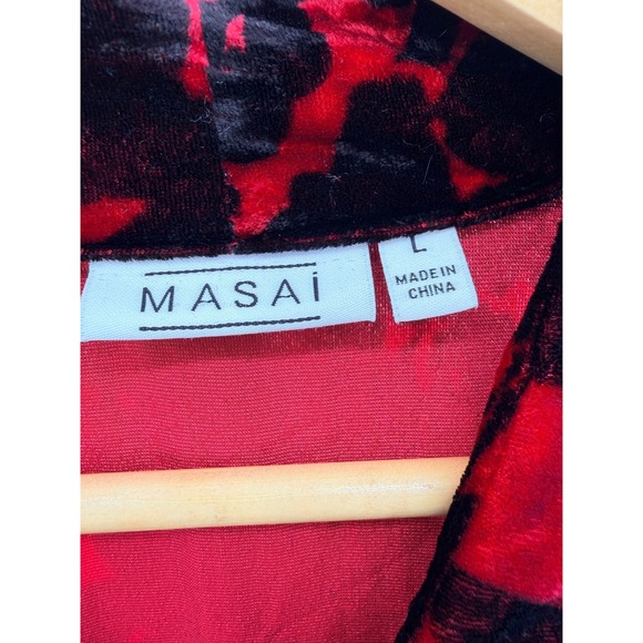 Masai Red Black Floral Velvet Midi Dress Long Sleeve Boho Chic Scandinavian‎ L - Picture 5 of 8